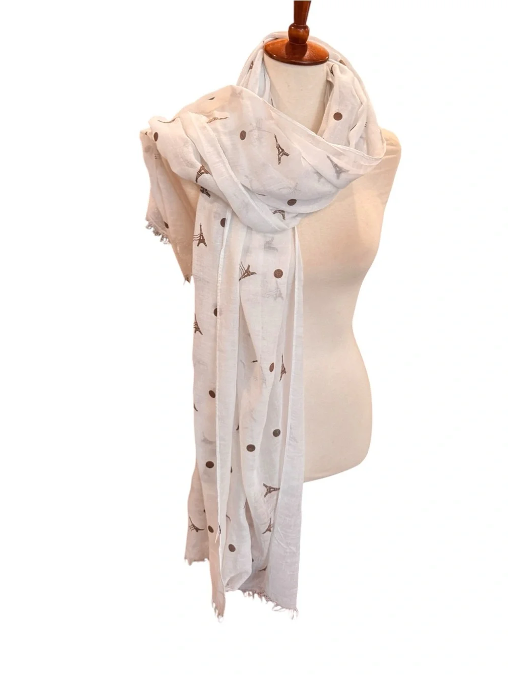 Light Cream Eiffel Tower Dot Scarf - Unbranded